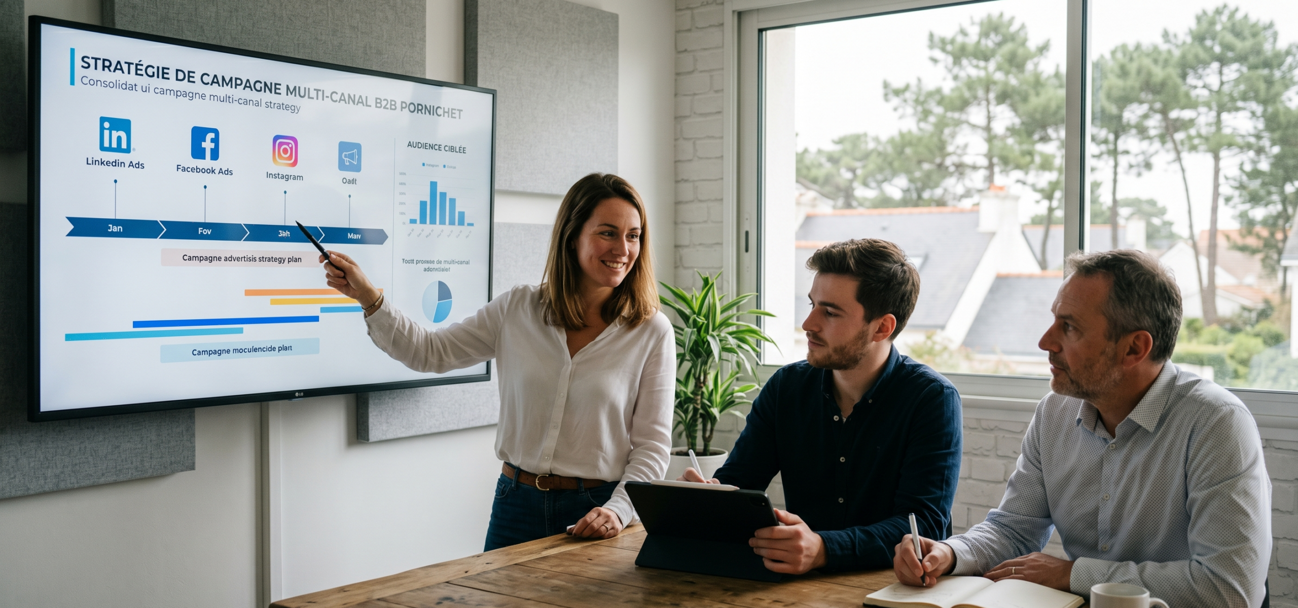 Publicité digitale B2B — tableau de bord LinkedIn Ads et Google Ads — L'Agence Webmarketing